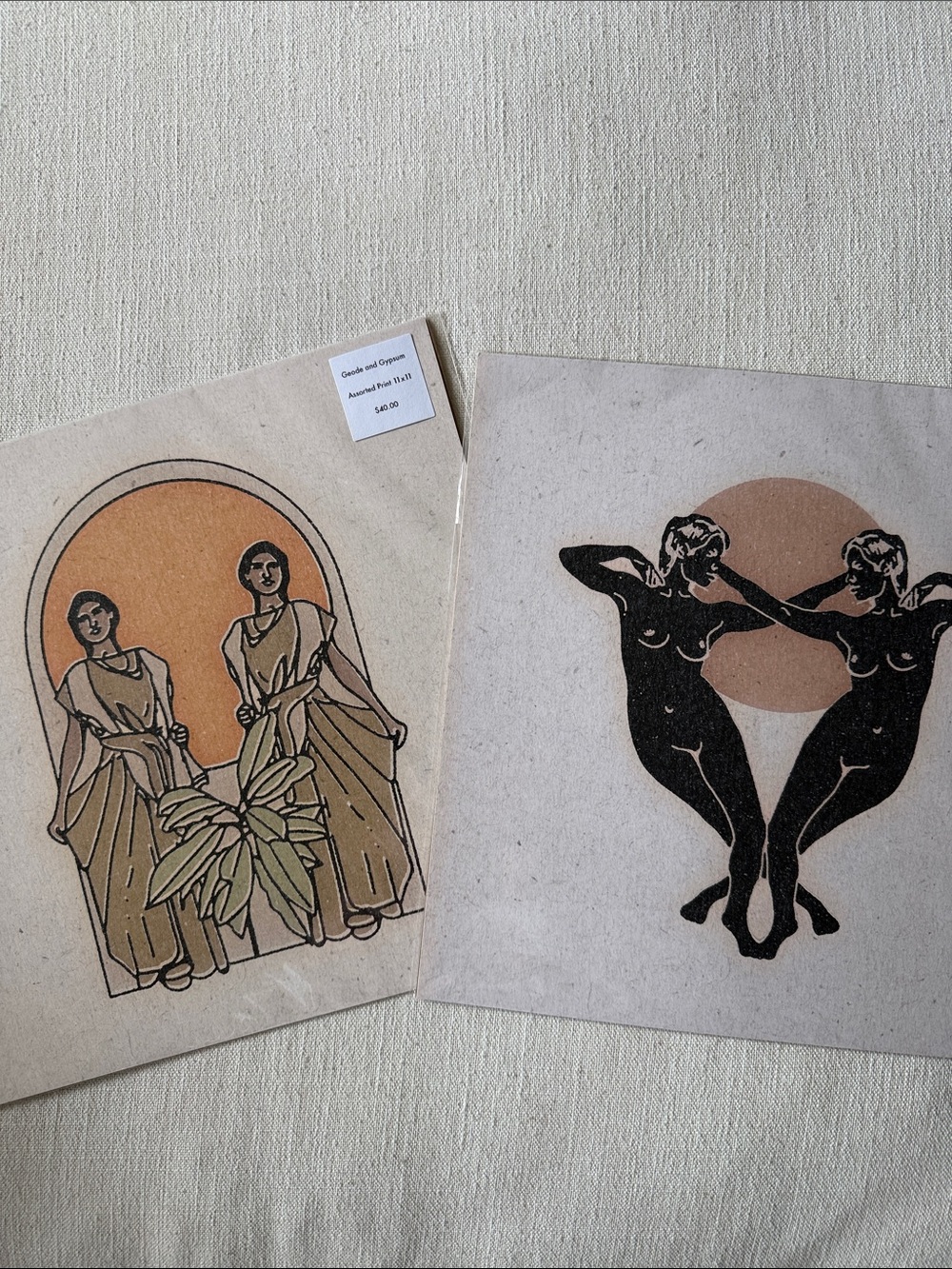 Neutral Toned Duo Art Prints with Terracotta Accent